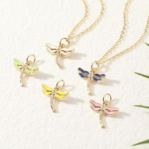 Goldene Libelle Halskette Anhänger Kupfer Zirkonia Emaille Tier Form Halskette Für Frauen Sommer Party Schmuck Geschenke