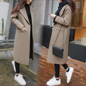 QNPQYX Frauen Wolle Frühling Sutumn Weibliche Wollmantel Mischungen Umlegekragen Jacke Solide Tasche Schlanke Lange Outwear Trenchcoats