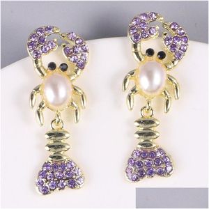 Dangle Chandelier Purple Rhinestone Lobster Drop Earrings For Women Crystal With Gold Metal Jewelry Accessories Party Gifts Brinco Dhx6L