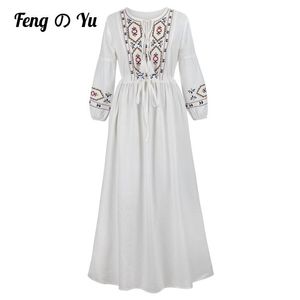 Dress 2022 Spring and Summer Embroidered Plus Size Dress Loose Casual Cotton Linen Vestidos Women's Midsleeve Sundress Xl