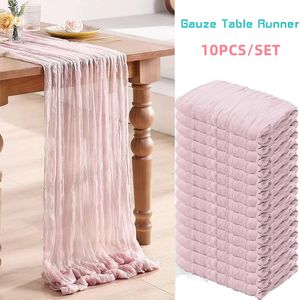 Runner da tavola 10PCS 6/10FT Runner da tavolo in garza rosa Boho Wedding Garza Runner Tavolo da pranzo Decorazione per ricevimento Festa nuziale 230603