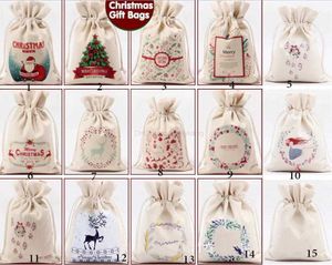 Christmas Gift Bag Pure Cotton Canvas Drawstring Sack Bags With Xmas beer Cartoon Santa Claus Girl boys Gifts Candy bag