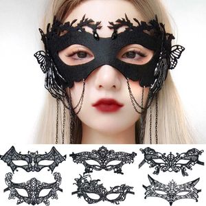 Maschere per dormire Sexy nappe di pizzo nero Maschere per gli occhi Occhiali da donna Lady Adult Party Cosplay Nappa Maschere a nastro lungo Nightclub Queen Eye Mask J230602