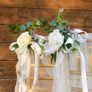 装飾花ウエスタンスタイルの結婚式人工椅子装飾花花柄の飾り教会ベンチお祝いの宴会用品
