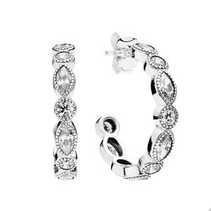 Orecchini a cerchio con diamanti in cristallo marquise per Pandora Set di orecchini a bottone in argento sterling autentico per gioielli firmati da donna Orecchino a gancio da sposa con scatola originale