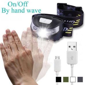 Mini farol LED recarregável USB 4000Lm Sensor de movimento do corpo Farol de acampamento Lanterna de cabeça Lanterna com bateria Lâmpada de caça aos peixes