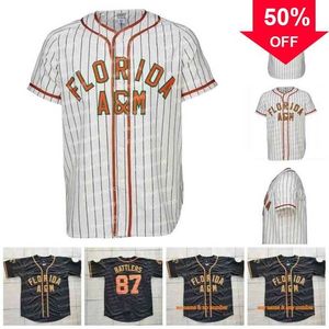 Xflsp GlaC202 87 Rattlers Florida A&M University 1965 Home Baseball Jersey For Mens Womens Youth Double Stitched Name and Number White Black High Quailty