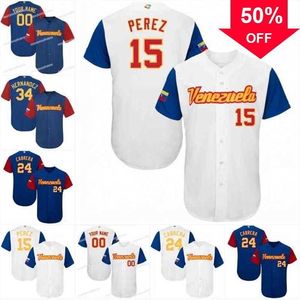 XFLSP GLAA3740 MEN Wenezuela 2017 World Baseball Jersey 15 Salvador Perez 27 Jose Altuve 24 Miguel Cabrera 34 Felix Hernandez Baseball Jerseys