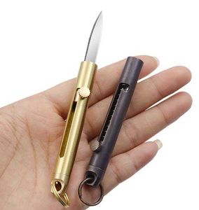 Portable mini brass knife Outdoor Hunting Folding Knife Survival Tactical Camping Pocket Knives Multi utilityl Multipurpose keychain kit EDC tool Alkingline