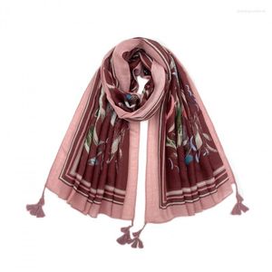 Scarves Exotic Retro Ethnic Style Chinese Painting Grape Red Flying Fish Scarf Long Braid Silk Cotton And Linen Feel