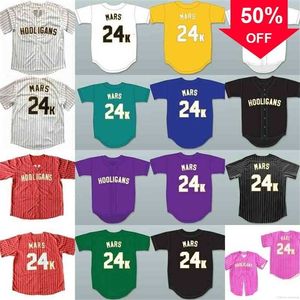 XFLSP GLAC202 Hooligans Bruno Mars 24 K Awards Bianco Awards Gessato Baseball Jersey di Ritorno al Passato per gli uomni stripe cucito guzik w dół glod