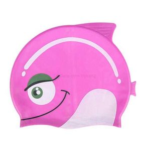 Kids silicone swimming cap cartoon fish swim cap cute boy girl water sport elastic hat baby bath caps