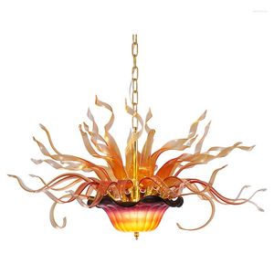 Chandeliers 32 By20 Inches American Stained Glass Chandelier Restaurant Bay Window Flame Lighting Antique Porch Balcony LED Flower Light