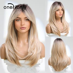 Cosplay Wigs oneNoly Long Straight Blonde Wig Bob Sintético Wigs for Women Lolita Party Natural Wigs High Temperature Hair 230602