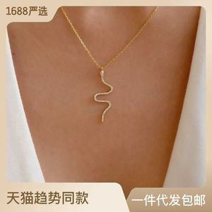 Necklaces Strands Strings Popular accessories small snake full diamond necklace personality fashion Snake Pendant sweater chain female