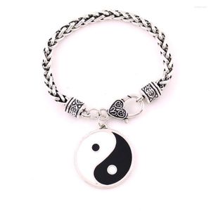 Charmarmband svartvitt kors yin yang dubbelsidig pentagram armband