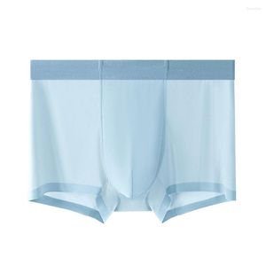 Underpants Sexy Men Ice Silk Boxers Seamless Ultra-thin Briefs Pouch Transparent Underwear Breathable Swim Trunks Solid Shorts