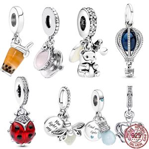 925 Sterling Silber baumelnder Charm Glühwürmchen Ballon Bubble Tea Teddy Perlen geeignet für primitive Armbänder DIY Schmuck Geschenk Kostenlose Lieferung