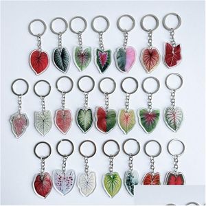 Nyckelringar lanyards vintage imitation blad nyckelring Keyring Women Girl Kid Doublesided Bag Key Car Part Party Gift Charm Decorat DHVDZ