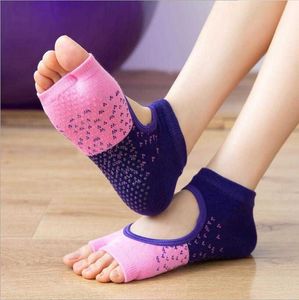 Anti-Rutsch-Peep-Toe-Socken für Damen, rutschfeste Baumwoll-Anti-Rutsch-Bodensocken, Pilates-Übungen, Yoga-Grip-Socken, Fitnessstudio, Fitness, Five Toes Toeless Indoor Trampolin-Knöchelstrumpf