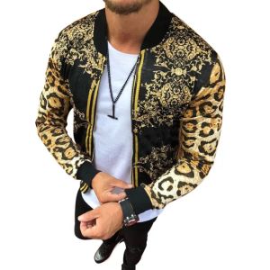 QNPQYX Autunno manica lunga cappotto con cerniera giacca da uomo Slim Fit stampa leopardata girocollo giacche casual uomo capispalla