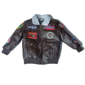 Aile Eşleşen Kıyafetler 2 12 Yaşındaki Kış Pu Deri A2 Bombacı Uçuş Ceket Bebek Kız Giysileri Çocuk Boy Kız Kızlar Vintage Outerwear Pilot 230602