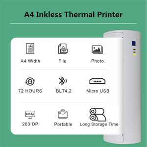 Stampanti Mini A4 Portable Wireless Bluetooth Termal Stampante Documento Testo del telefono cellulare Stampante Android iOS A4 Paper non è necessario inchiostro o toner