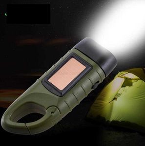 Creative Hand Crank Generera elektricitets ficklampa Carabiner Hook Keychain Solar Power LED -ficklampor Torches Portable Outdoor Torch Lamp