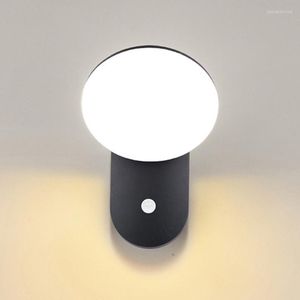 Lâmpada de parede moderna LED à prova d'água ao ar livre P65 PIR sensor de movimento luz jardim varanda porta da frente lâmpadas de alumínio preto corpo