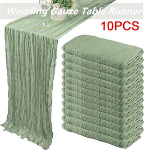 Table Runner 10pcs/set Cheese Cloth Gauze Table Runner Rustic Wedding Table Decor 90*300CM Boho Wedding Reception Christmas Table Runners 230603