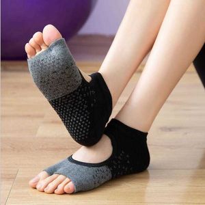 yoga socks female silicone dots antiskid breathable Peep toe backless practice non-slip sock Outdoor Gym Fitness cycling Running Floor sox with Grip Alkingline