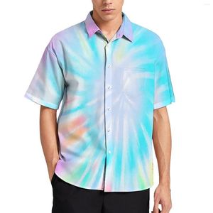 Camisas casuais masculinas Tie Dye coloridas com estampa hippie Camisa de férias de verão Blusas legais masculinas gráficas tamanho grande