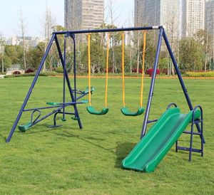 Camp Furniture Wooden Swing Set With Slide Outdoor Playset Backyard Activity Playground Climb Play