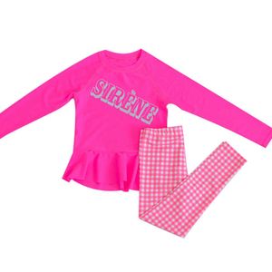 Badkläder 2022 New Children's Beach Sunscreen Quick Dry Girls 'High School Sleeve Long Pants Open Body Swimsuit P230602