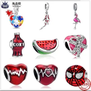 For pandora charms authentic 925 silver beads stitch Bead Red Coke Fish Puzzle Watermelon Gift Box Bracelet Charm