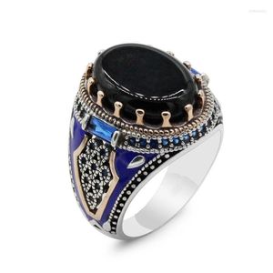 Cluster Rings Fashion For Men Silver Color Knight Ring Luxury Domineering Black Stone Zircon Inlay Party Jewelry Birthday Gift