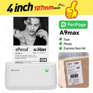Printers PeriPage A9s Max 4" Thermal Photo Printer Pocket Mini Label Receipt Sticker Note Printer 107mm Bluetooth Android iOS Windows