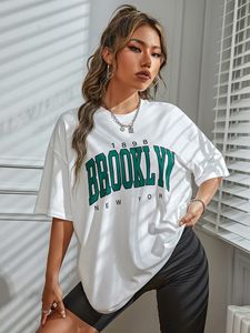 Camiseta Feminina 1898 Brooklyn York Carta Ombro Caído Priting Algodão Feminino Vintage Roupas Simples Camiseta Feminina Alta Qualidade 230601