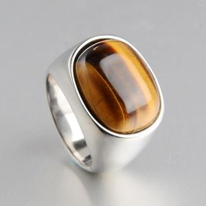 Klusterringar överdimensionerade Tiger Eye Gemstone Men's Titanium Steel Ring