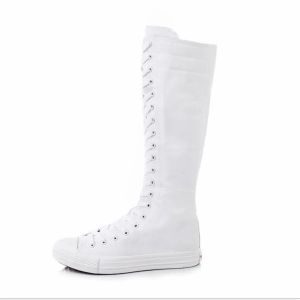 2023 Yeni Stil Botları Punk Emo Gotik Kadın Kız Ayakkabı Zip Dantel Up Rock Boot Canvas Sneeter Diz Beyaz Siyah Yüksek Klasik Stil Kız Ayakkabıları