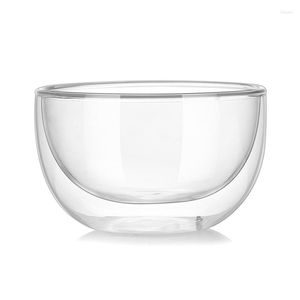 Tigelas Tigela de vidro de parede dupla Frutas Arroz Salada Servir Recipiente de armazenamento Almoço Bento Box Utensílios de mesa de alto borosilicato