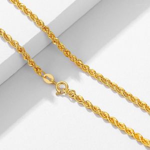 Kedjor AU750 Pure 18K Yellow Gold 2mmW Hollow Rope Chain Link Women Necklace 40-50cml