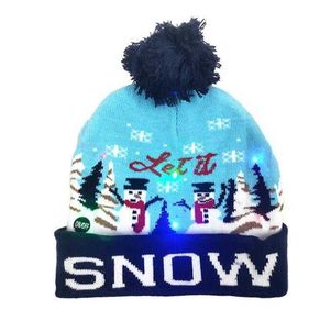 2022 Дети для взрослых светодиодные освещение рождественская шляпа Шляпа Музента мультфильм Санта -Клаус оленя снеговики снеговики рождественские подарки вязаная теплая кепка Новая мода свет