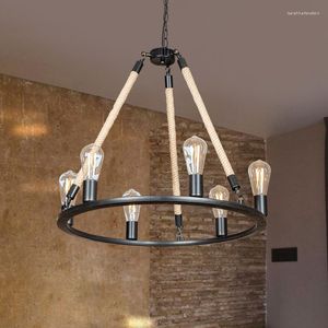 Pendant Lamps American Rural Iron Art Retro Pendent Lamp Industrial Style Creative Restaurant Kitchen Internet Cafe 6 Heads Rope