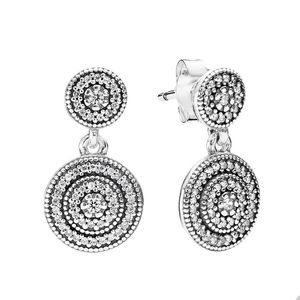 Sparkling Pave Dangle örhängen för Pandora 925 Sterling Silver Wedding Jewelry Set Designer Stud Earring For Women Girls Luxury Earring With Original Box Wholesale