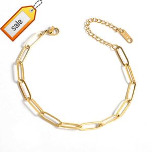 Wholesale Custom PVD 18K Gold Plated Stainless Steel Flat Paper Clip Paperclip Link Chain Bracelet for Women