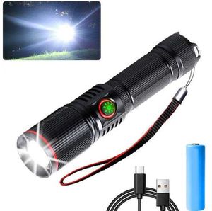 LED Flashlight Ultra Parlak Zoom Uzun Şut Meşalesi Kamp Lamba Işık 5 Işık Modları 10000lm Zoomable Bisiklet Işığı 18650 Pil Alkingline