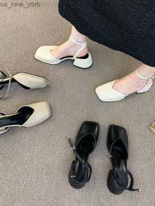 2022 Summer Hollow Out Pure Color Sandals Woman Non Slip Casual Elegant Shoes Beach Korean Style Buckle Medium Heels Slim L230518