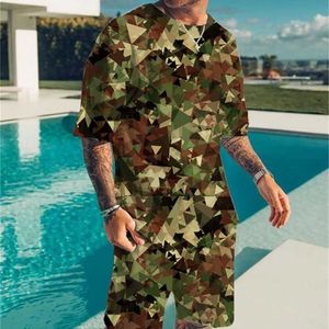 Men's Tracksuits Summer men's camouflage short sleeved set quick drying T-shirt outdoor hiking hunting shirt casual clothing P230603