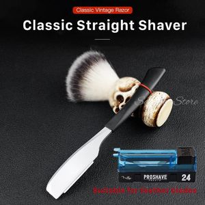 Blades Men's Feather Straight Handle Razor Stainless Steel Barber Manual Shaving Razor Spring Design Easy Replace Blades 74 Blades